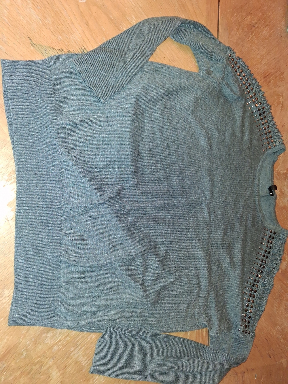 VIP Teal Crewneck Sweater with Shoulder Stud Detail